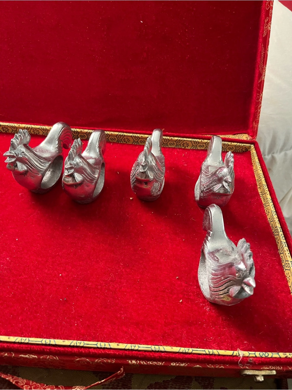 Set of Silver Rooster Napkin Rings - Metallic Silver